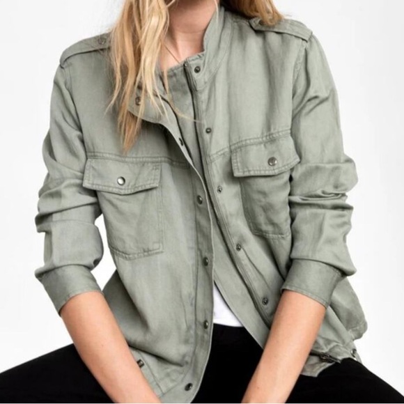 Rails Jackets & Blazers - RAILS COLLINS JACKET Linen Blend Sage Green Military Moto Zip Up Snaps Pockets S